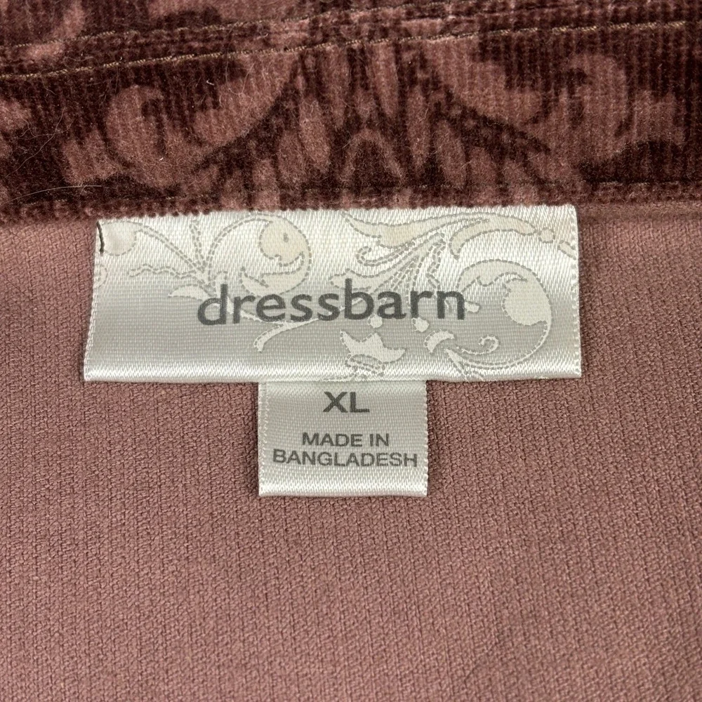 Dressbarn Corduroy Jacket Womens XL Brown Damask Print Snap Button Shacket‎